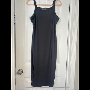 Mid length sleeveless ribbed body con “Little black dress” high neck